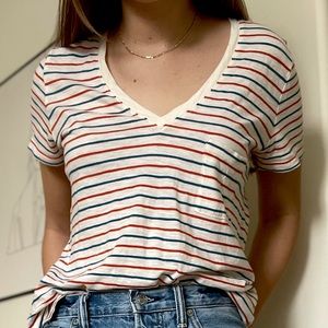 Madewell Whisper Cotton V-neck Pocket Tee in Brion Stripe